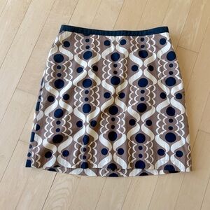 Boden Women's 100% Cotton Navy/Brown Geometric Patterned Skirt - Size 10P